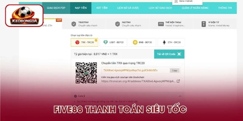 Five88 hỗ trợ thanh toán siêu tốc